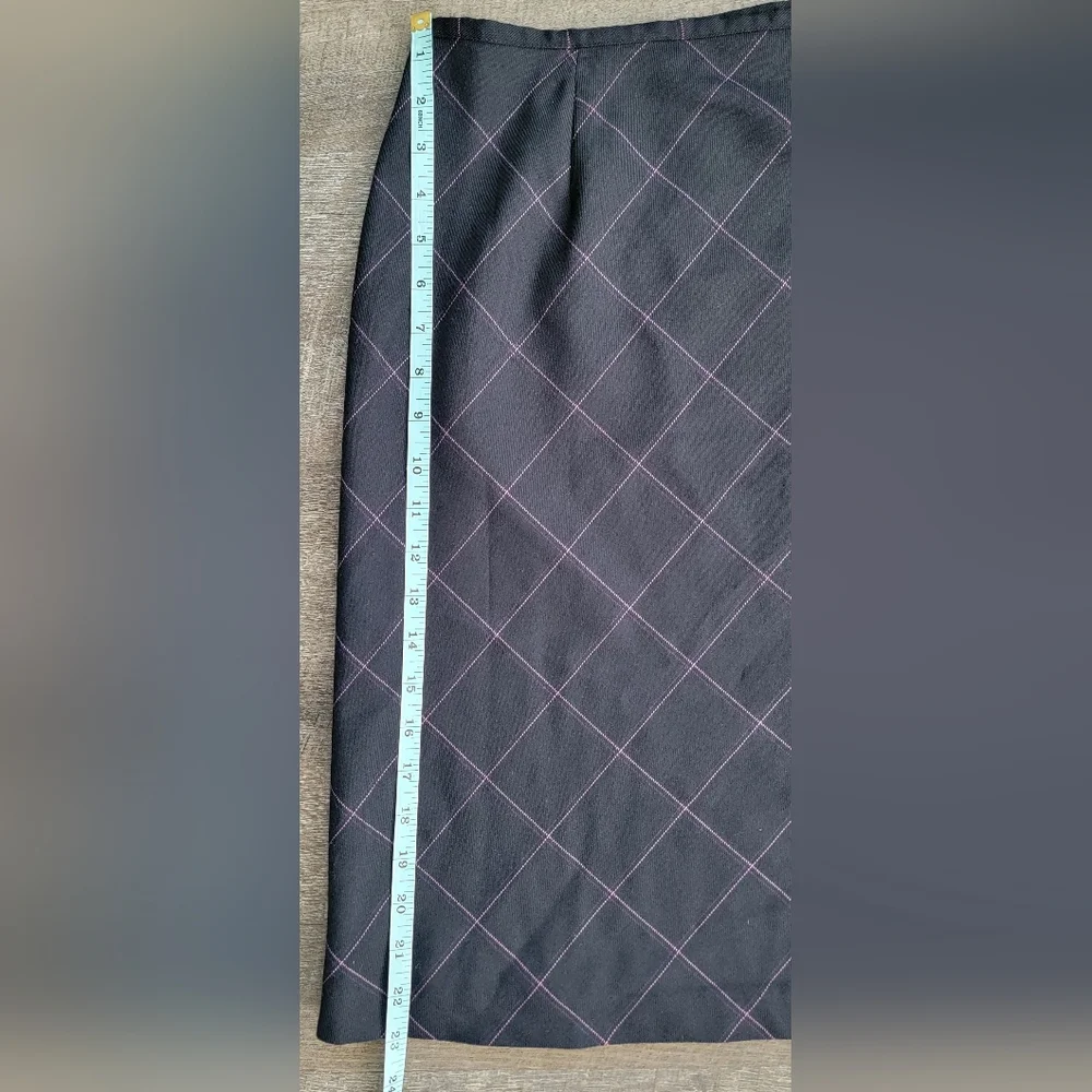 Vintage Y2K Midi Skirt Women's 16P Black w/ Pink & Purple Pin Stripe Plaid Lined - Picture 8 of 10
